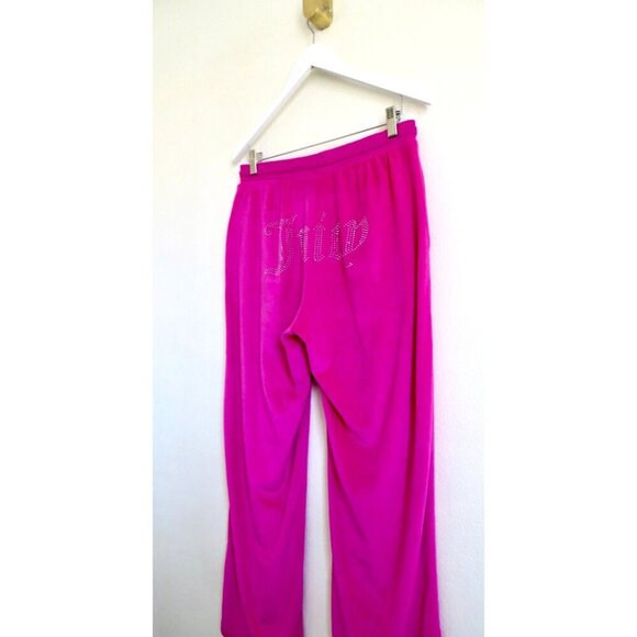 NEW! Juicy Couture Sleepwear Velour Crystal Logo Pants Y2K Hot Pink SZ M - Picture 4 of 8